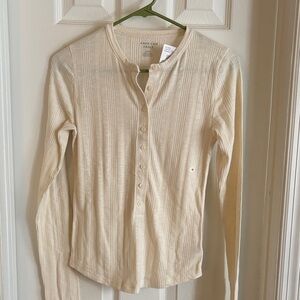 American Eagle Outfitters Women's Beige Button Down Shirt